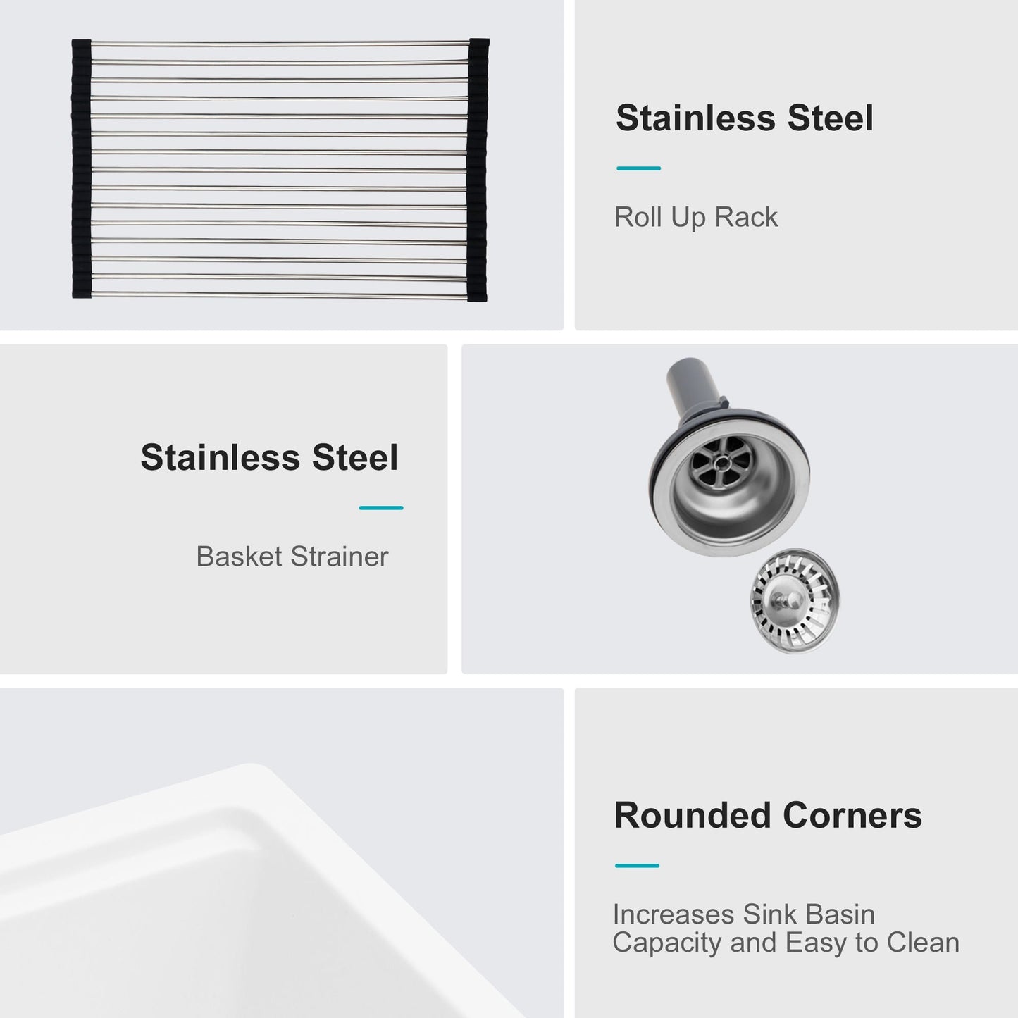 Stainless steel roll up rack with black end caps for kitchen organization on Tampa Home & Garden Store