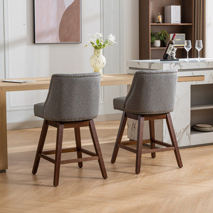 Counter height swivel barstools set of 2 in gray fabric with nailhead trim HouseOfZazla on Tampa Home & Garden Store