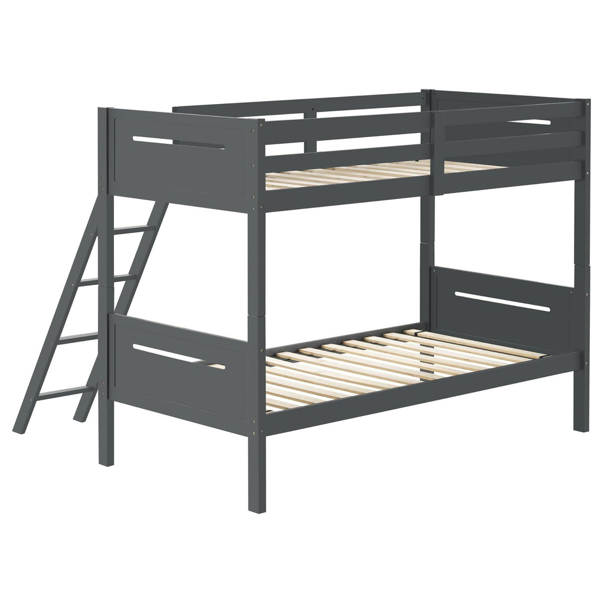 Bunk bed frame gray with built-in ladder, safety guardrails and angled access step HouseOfZazla on Tampa Home & Garden Store