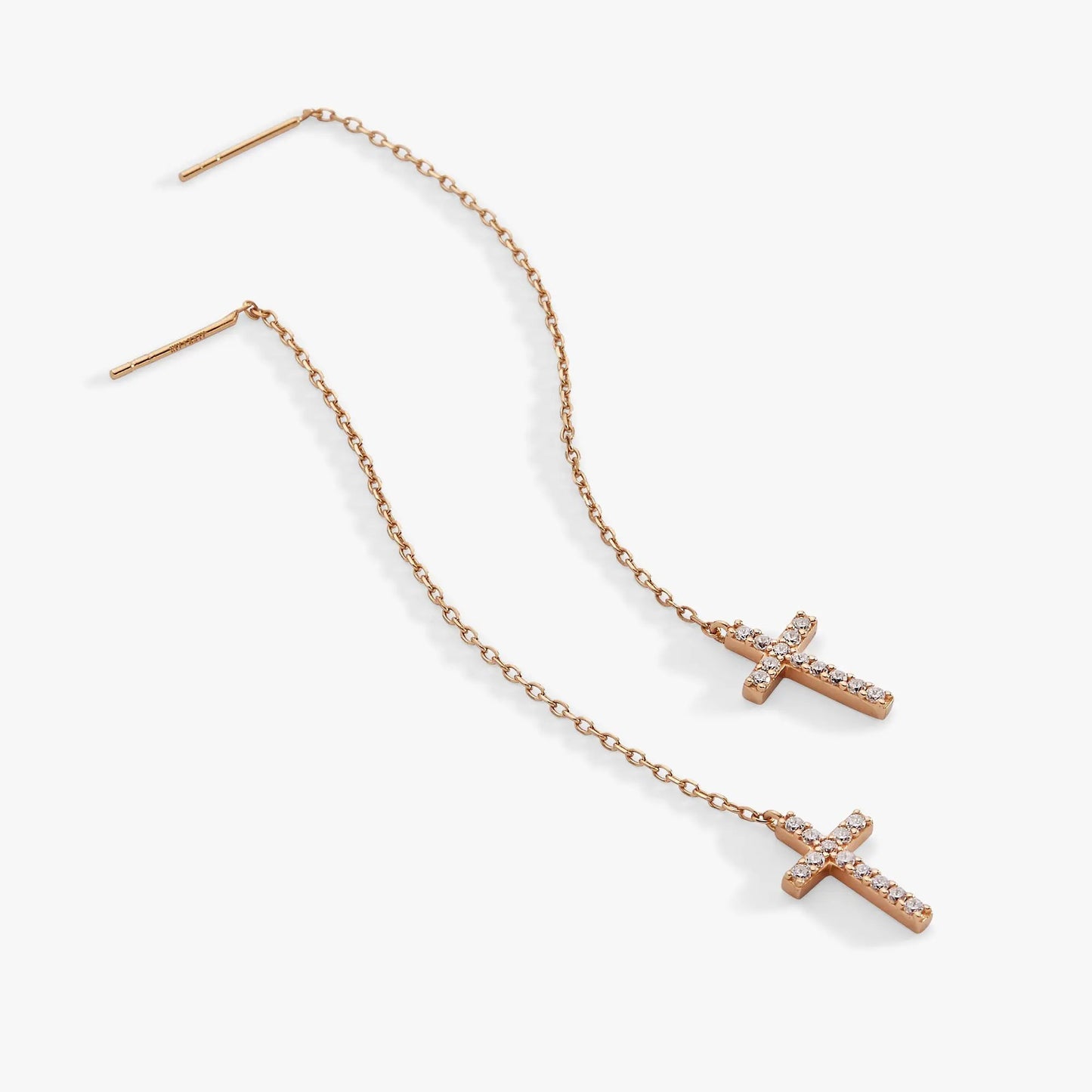 Cross Pave Crystal Threader Earrings by ALEX AND ANI, rose gold tone with crystal cross pendant on Tampa Home & Garden Store