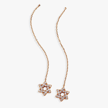 Star of David pave crystal threader earrings with twin star pendants on rose-gold chain on Tampa Home & Garden Store
