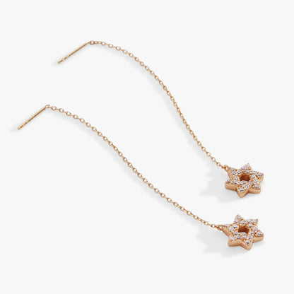 Star of David delicate pave crystal threader earrings in rose gold with chain details on Tampa Home & Garden Store