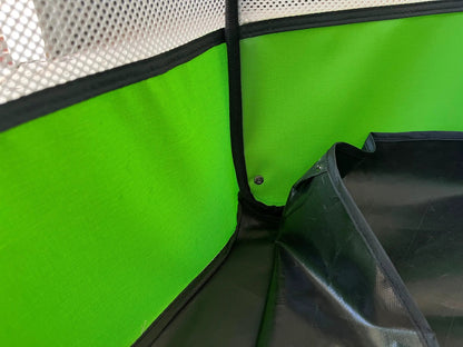 My Pet Chicken Hen Pen Pop Up Brooder with lime green fabric, white mesh top, black trim on Tampa Home & Garden Store