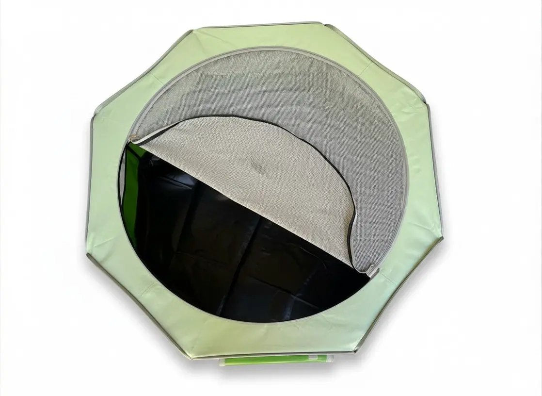 My Pet Chicken Hen Pen Pop Up Brooder, octagonal green chicken enclosure with gray mesh interior on Tampa Home & Garden Store