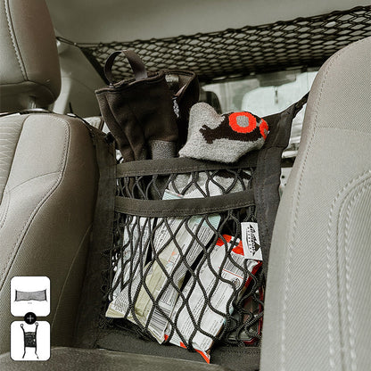 Deluxe Vehicle Organization Bundle black cargo net behind front seats from Flatirons Overland on Tampa Home & Garden Store