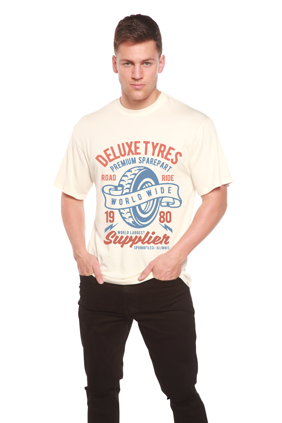 Deluxe Tyres men's bamboo graphic tee tire wheel logo Spun Bamboo on Tampa Home & Garden Store