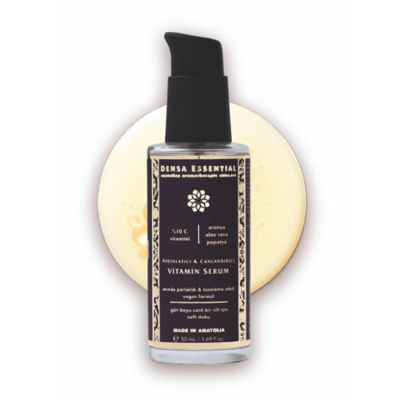 Densa Essential Vitamin Serum bottle by Beauty Care Bag with pump, 50 ml, black label on Tampa Home & Garden Store