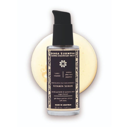 Densa Essential Vitamin Serum bottle by Beauty Care Bag with pump, 50 ml, black label on Tampa Home & Garden Store