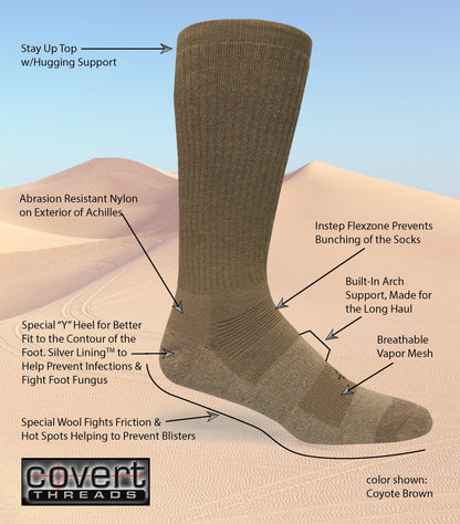 Desert Sock military crew sock in Coyote Brown by Covert Threads for hot weather on Tampa Home & Garden Store