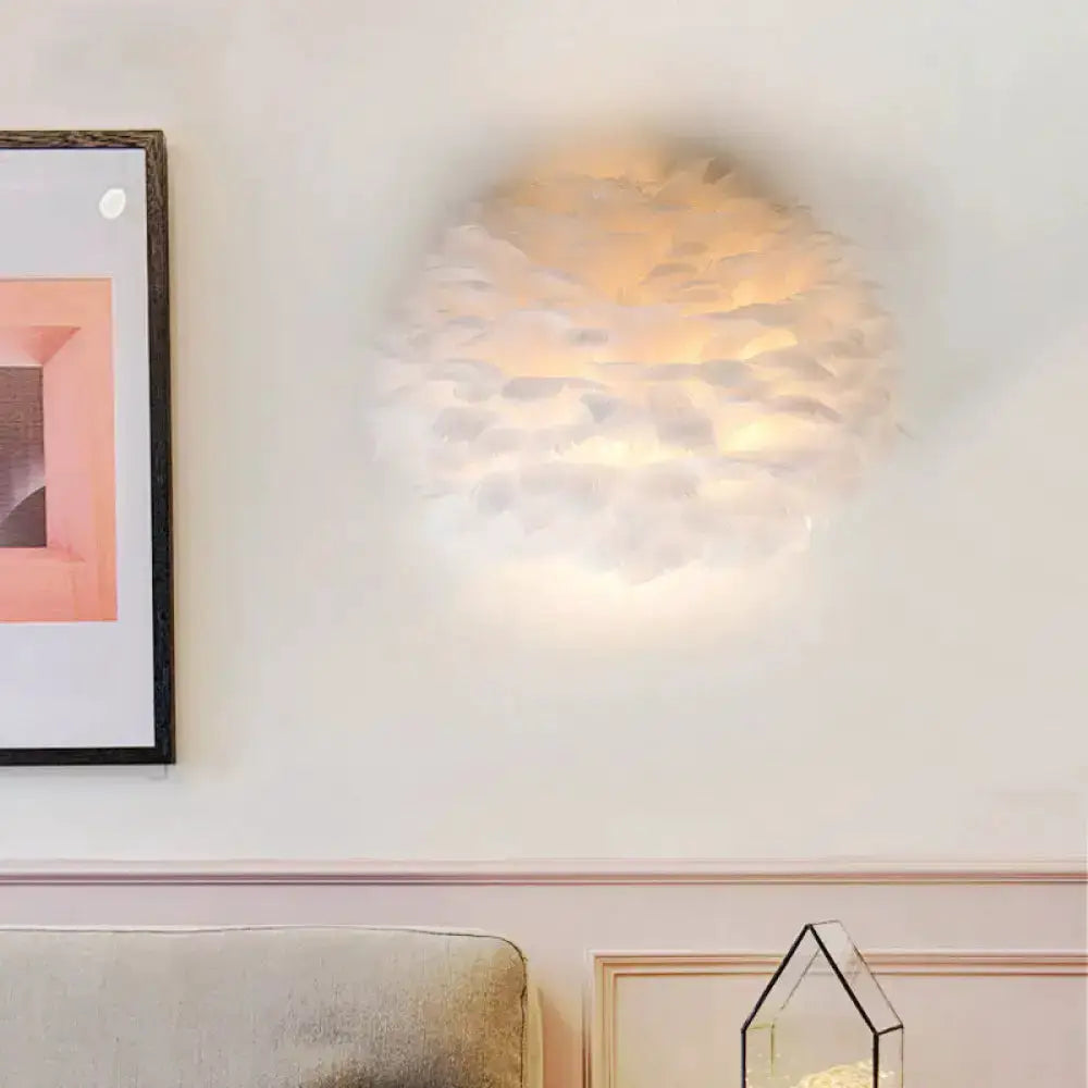 Decorbites designer feather white & grey wall sconce, bedroom lamp with soft feather shade on Tampa Home & Garden Store