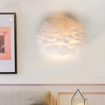 Decorbites designer feather white & grey wall sconce, bedroom lamp with soft feather shade on Tampa Home & Garden Store