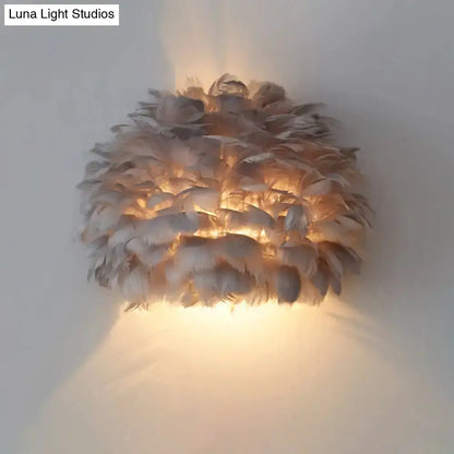 Designer Feather White and Grey Wall Sconce
