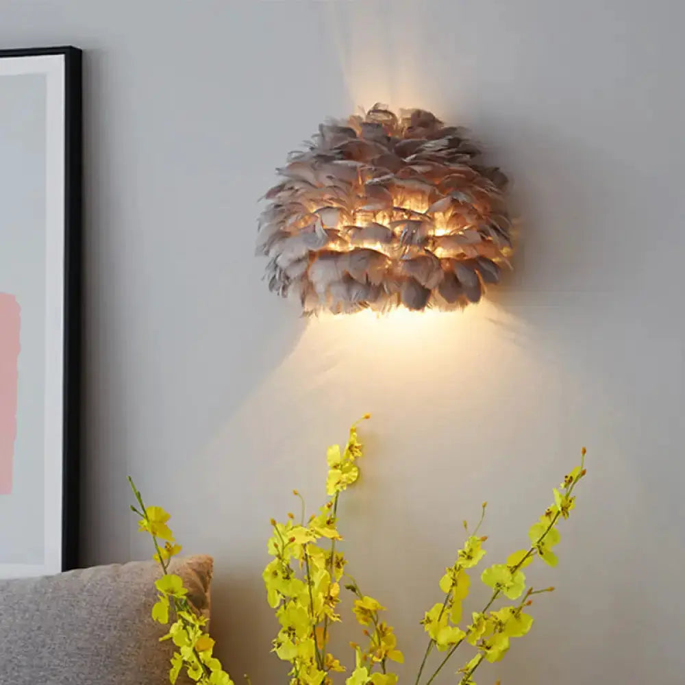 Designer Feather White and Grey Wall Sconce