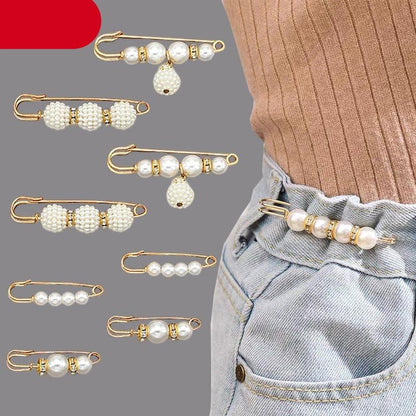 Pants pin set with pearl beads for jeans, Stevvex gold-tone retractable buckles, multiple pieces on Tampa Home & Garden Store