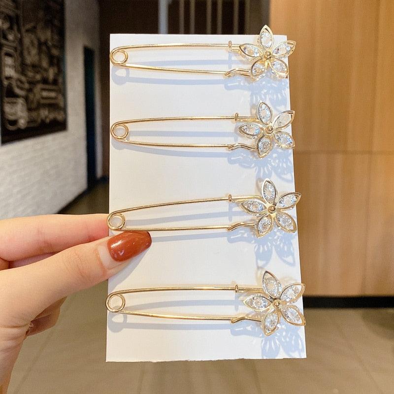 Stevvex gold-tone flower crystal hairpins set of 5 with loop end for secure styling on Tampa Home & Garden Store