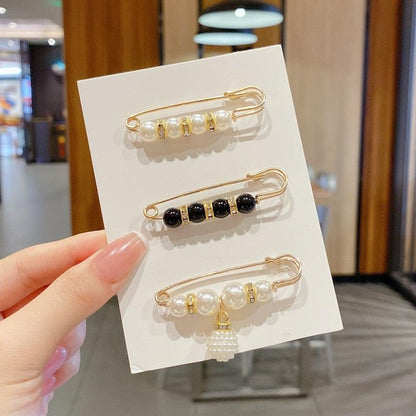 Stevvex pearl bead hair pins on gold-tone safety-pin frames with white pearls and black beads on Tampa Home & Garden Store
