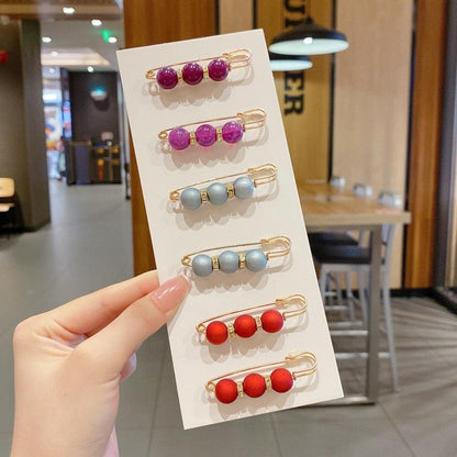 Stevvex beaded hair pins set on display card with six color beads purple pink blue gray red on Tampa Home & Garden Store