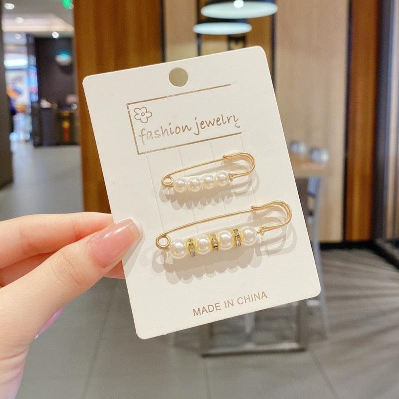 Stevvex pearl bead hairpins on card, two gold-tone safety-pin barrettes with white pearls on Tampa Home & Garden Store