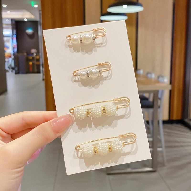 Stevvex pearl bead safety-pin hair clips set in gold tone on card 4pc on Tampa Home & Garden Store