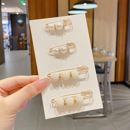 Stevvex pearl bead safety-pin hair clips set in gold tone on card 4pc on Tampa Home & Garden Store