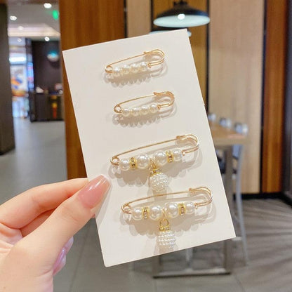 Stevvex beaded hair pins set with pearl beads on gold-tone safety-pin bases 4 pcs on Tampa Home & Garden Store