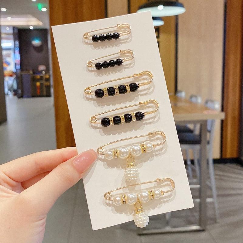 Hair pins display card with six beaded pins featuring black beads and pearl accents by Stevvex on Tampa Home & Garden Store