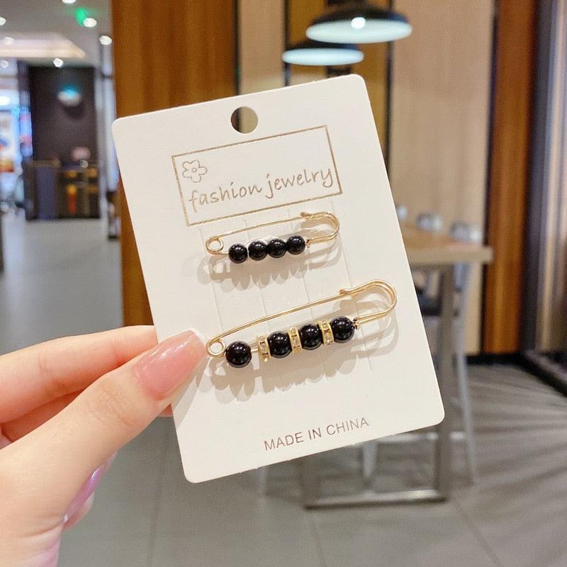 Gold-tone hair pins with black beads, two-piece safety-pin clips on fashion jewelry card on Tampa Home & Garden Store