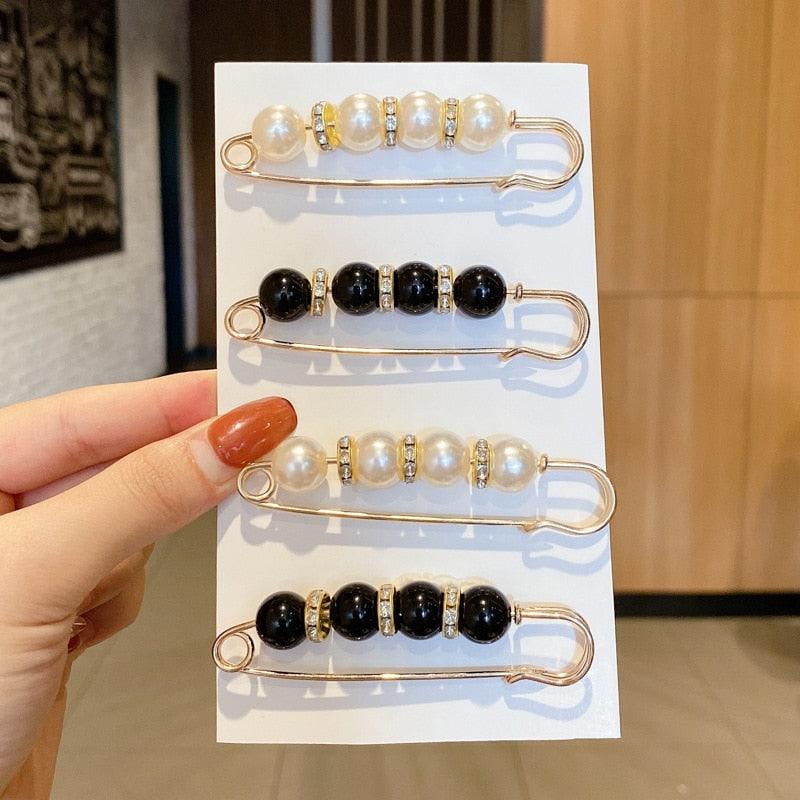 Bead hair pins: gold-tone U-shaped pins with pearl and black bead accents, 4-pack card on Tampa Home & Garden Store