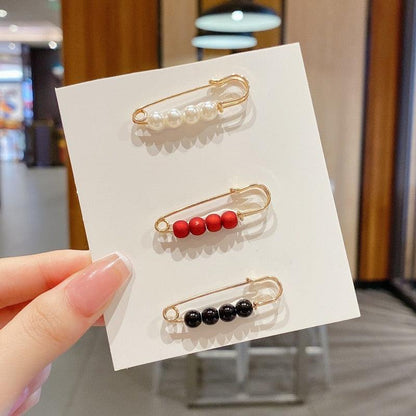Stevvex bead hair pins: metal pins with white pearl, red, and black beads on card on Tampa Home & Garden Store