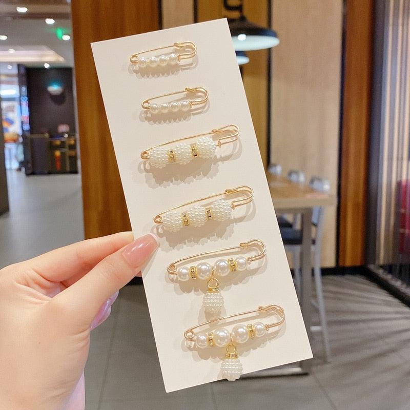 Stevvex pearl hair pins, gold-tone metal with faux white pearls, 6 pcs on Tampa Home & Garden Store