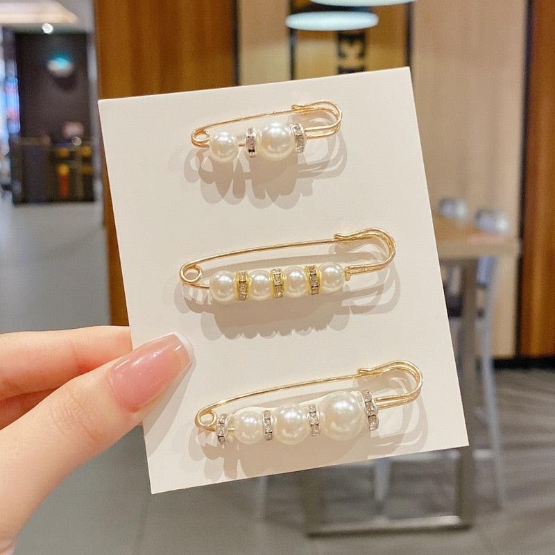 Pearl bead hair pins set, gold-tone metal with crystal accents, 3pcs on card on Tampa Home & Garden Store
