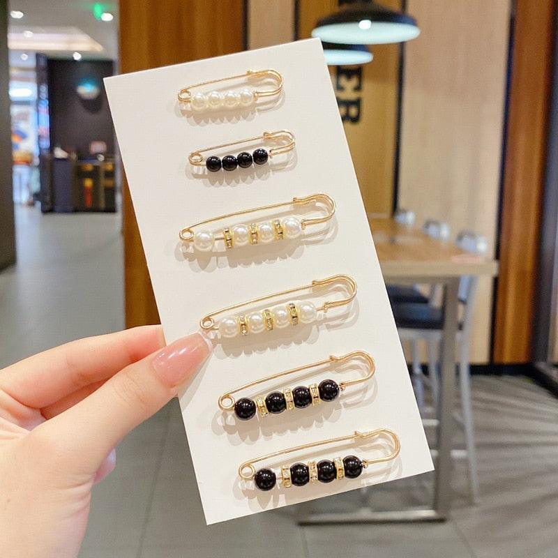 Gold-tone bead hair pins on white card with white pearl and black bead accents (6 pcs) on Tampa Home & Garden Store