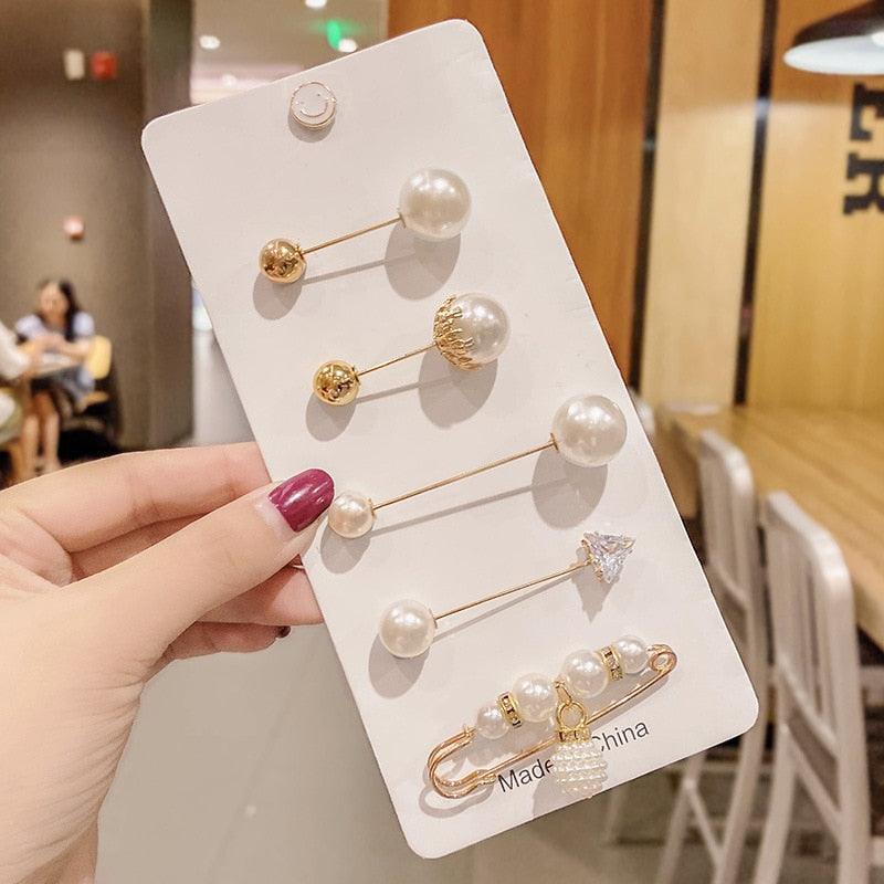 Pearl bead hairpins on display card with gold-tone pins and gem accents on Tampa Home & Garden Store