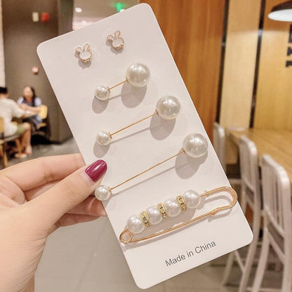 Stevvex pearl bead safety pin set on card gold-tone metal with faux pearls on Tampa Home & Garden Store