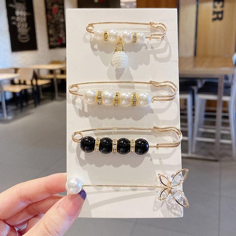 Stevvex pearl bead hair pins set on gold-tone clips, 4-piece display with butterfly charm on Tampa Home & Garden Store