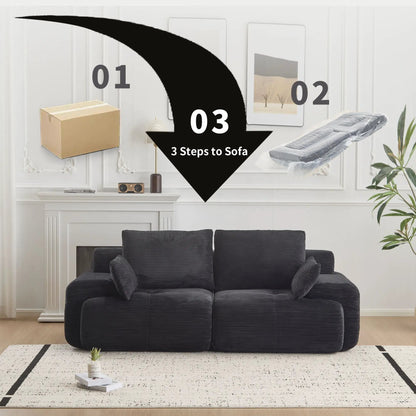 2 Seater Large Sectional Sofa in black corduroy upholstery for living room on Tampa Home & Garden Store