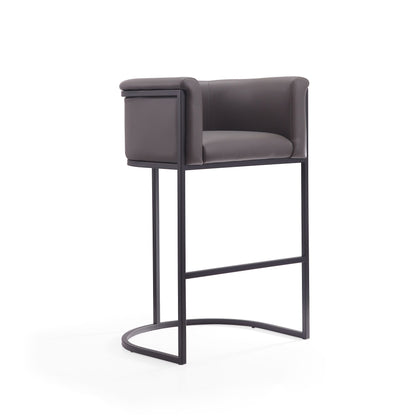 Cosmopolitan counter-height stool with upholstered charcoal seat and black metal frame on Tampa Home & Garden Store