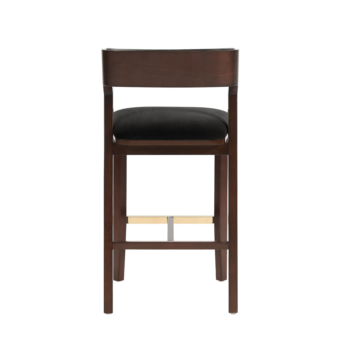 Bar Height Barstool with Backrest by HouseOfZazla, dark wood, black cushion, gold footrest on Tampa Home & Garden Store