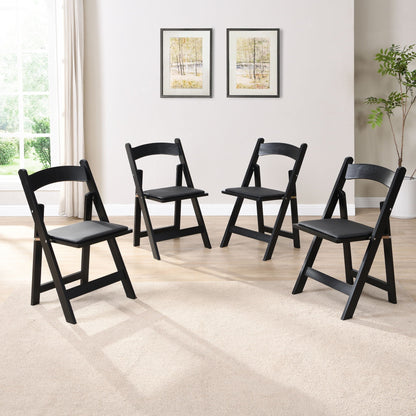 Solid Wood Upholstered Folding Chair Set with Padded Seat Black, six chairs on Tampa Home & Garden Store