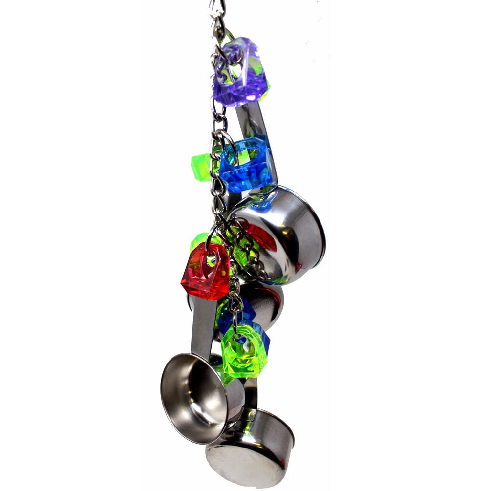 Parrot Bite Stainless Steel Four-pot String Toy with four hanging cups and colorful beads on Tampa Home & Garden Store
