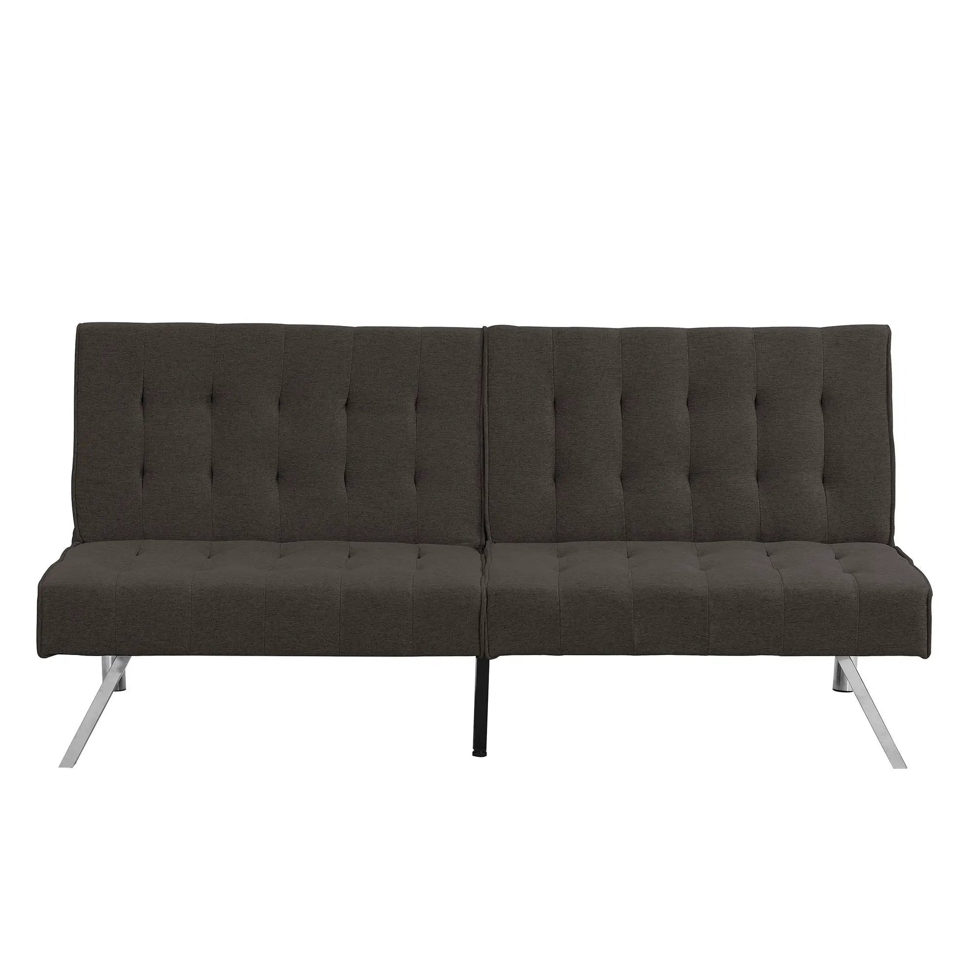 Futon Sofa Bed 2-seat dark brown tufted fabric with chrome legs by Unique Piece Furniture on Tampa Home & Garden Store