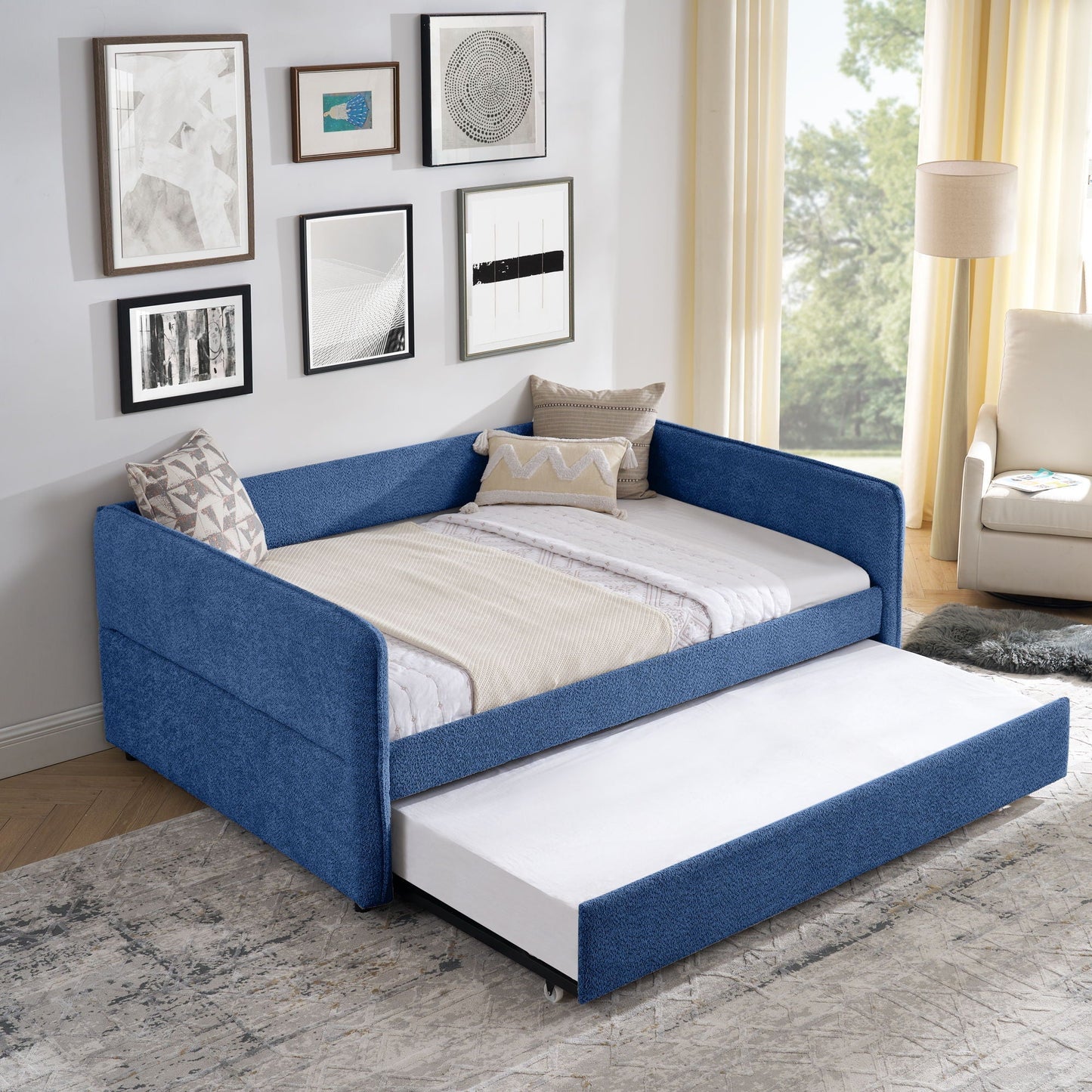 Upholstered Daybed and Pop Up Trundle Frame