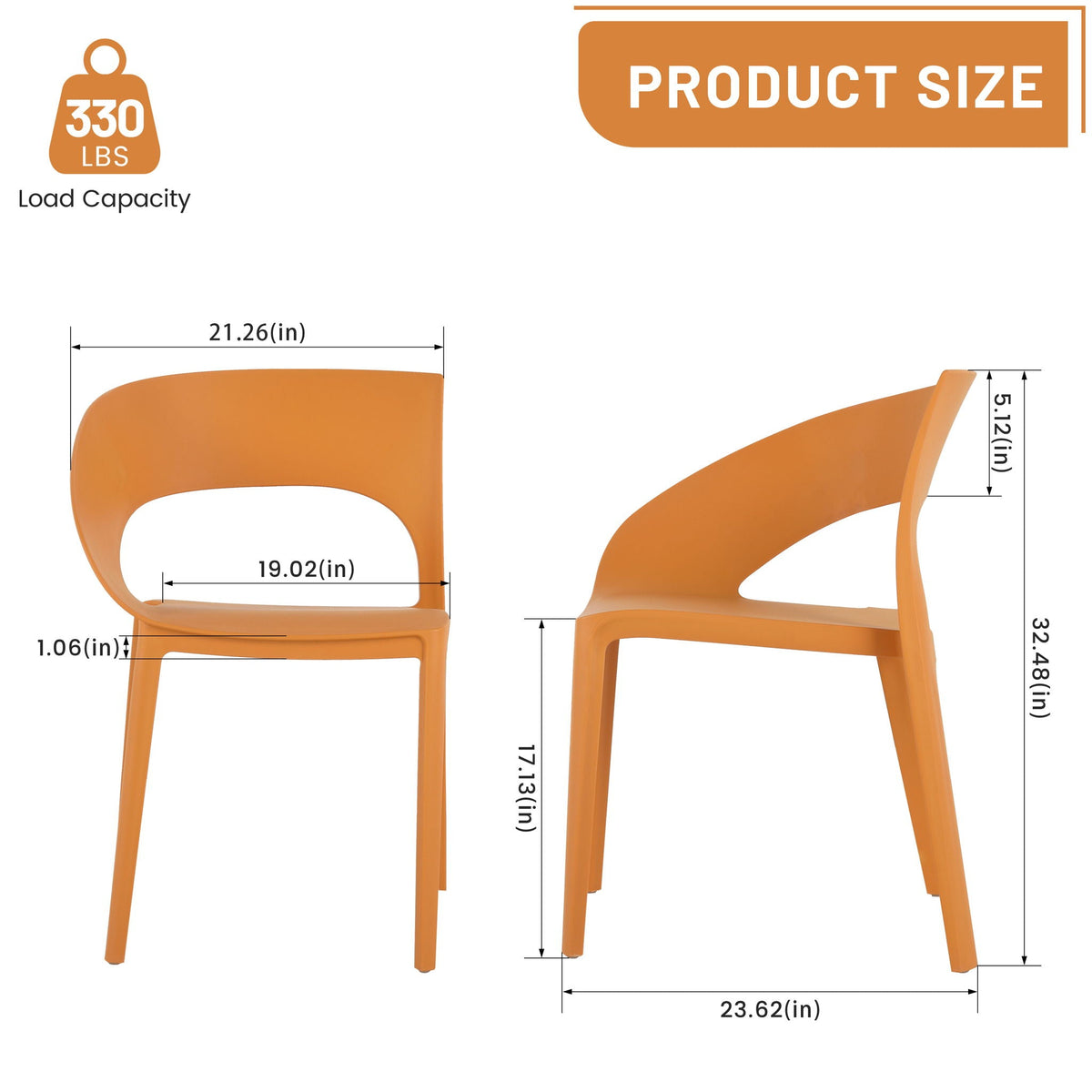 Orange HouseOfZazla folding outdoor chairs with foldable design and size diagram on Tampa Home & Garden Store