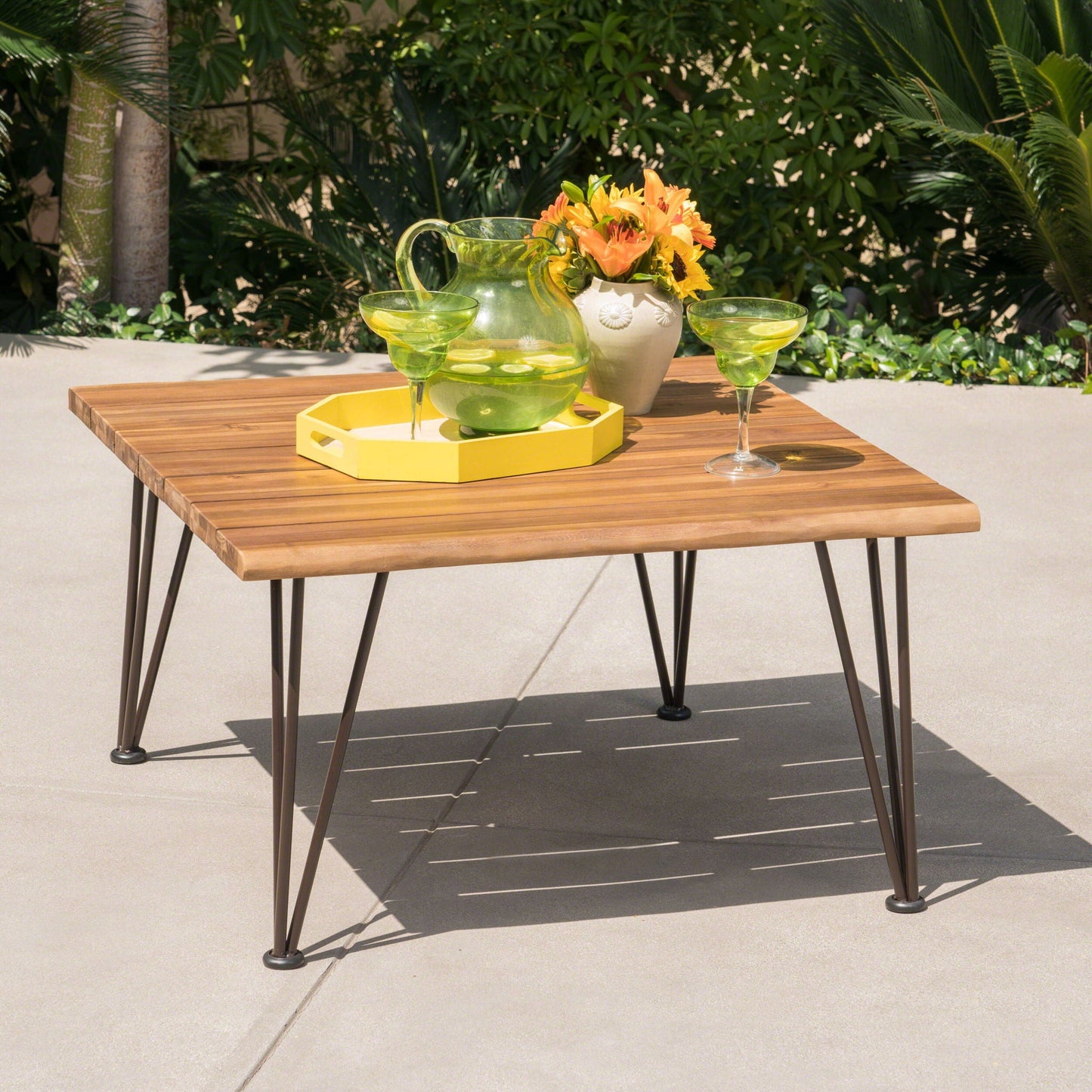 Sturdy Outdoor Coffee Table With Wood And Iron