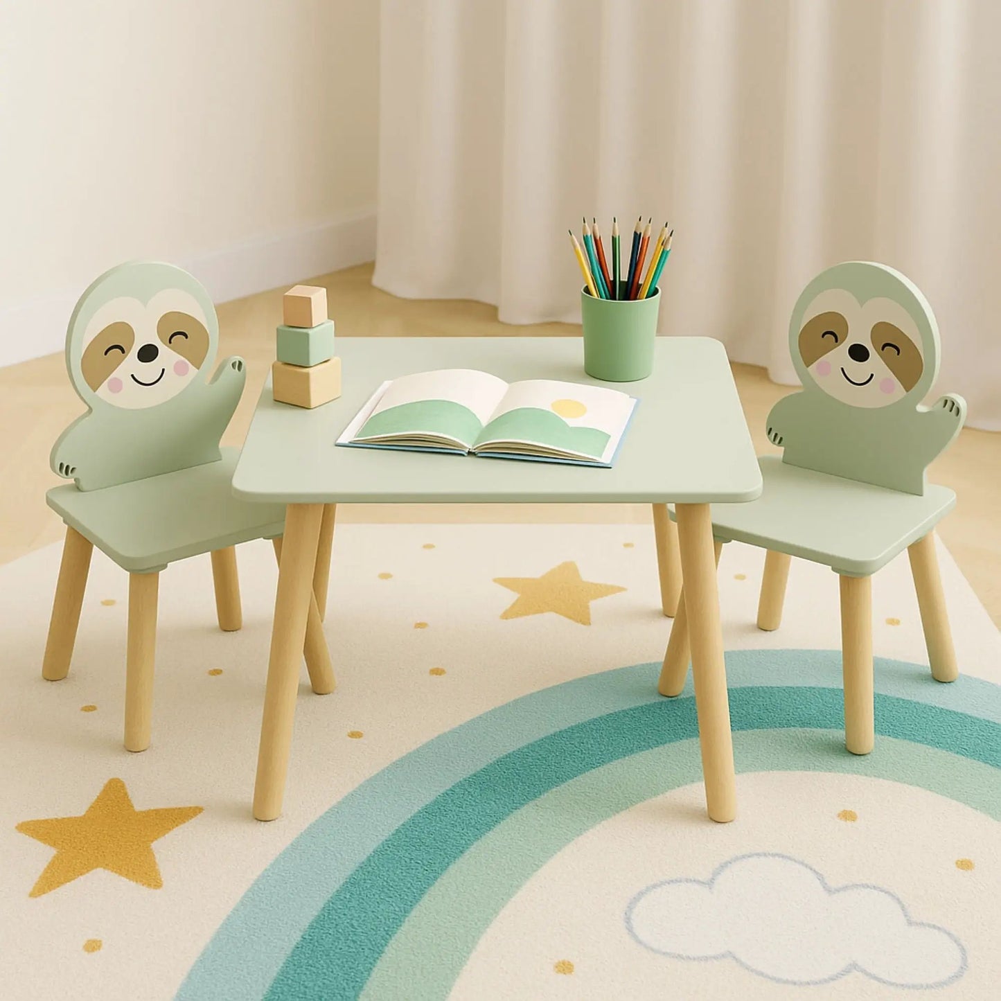 Sloth Themed Table and Chair Set with Two Chairs