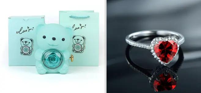 Eternal Rose teddy bear gift set by FLIPSTYLEZLLC with rose necklace and heart ring on Tampa Home & Garden Store