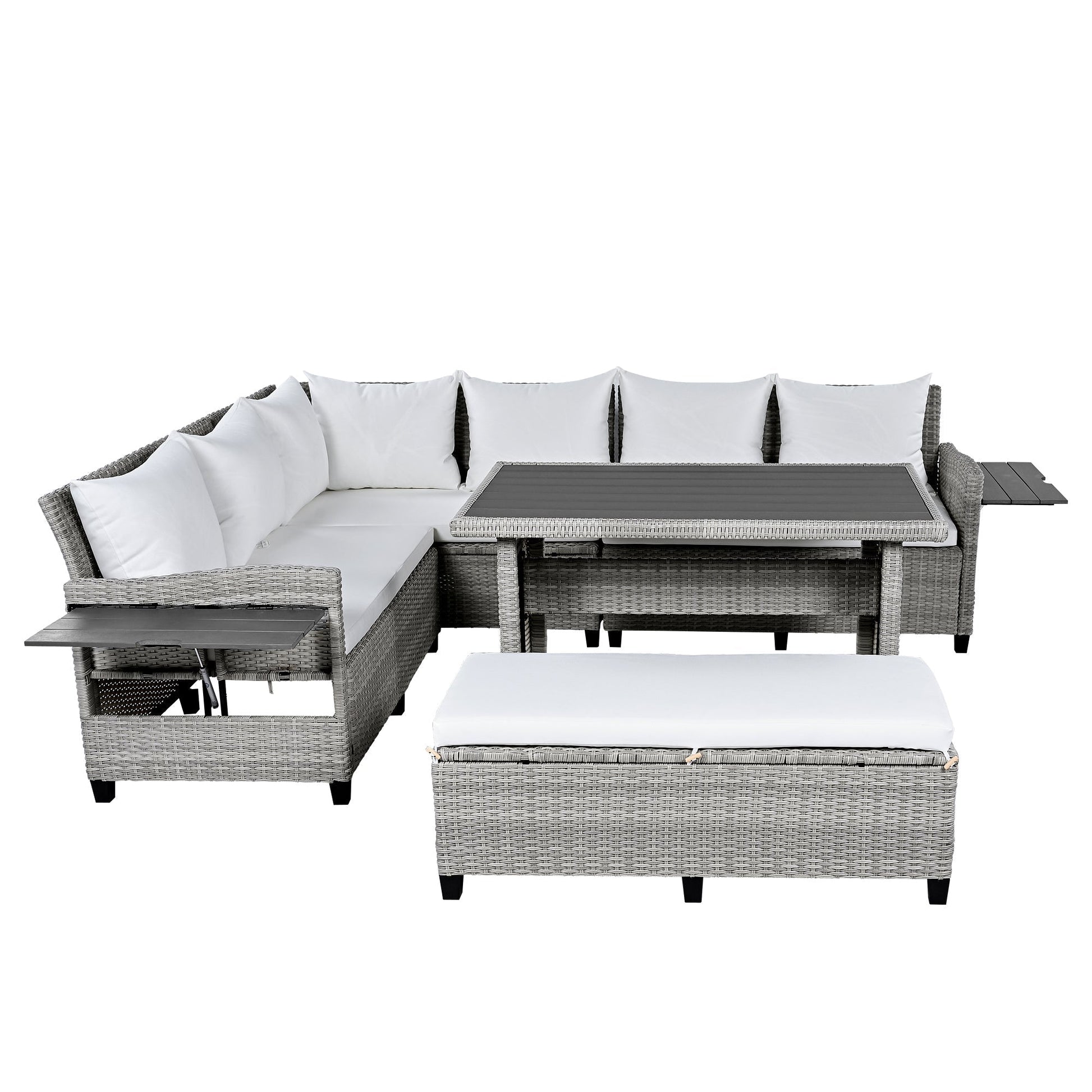 Tomax 5-Piece patio rattan sofa set in grey wicker with white cushions; includes coffee table on Tampa Home & Garden Store