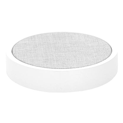 Round jewelry display with gray linen top and white MDF base, Lauren G Adams set on Tampa Home & Garden Store