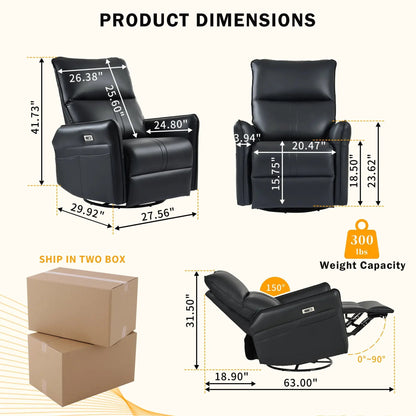 270 Degree Power Swivel Rocker Recliner With USB