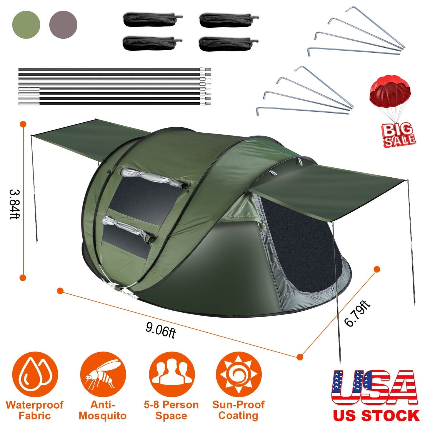 3-4 Person Pop Up Tent by GemGear waterproof instant setup with mosquito net windows on Tampa Home & Garden Store